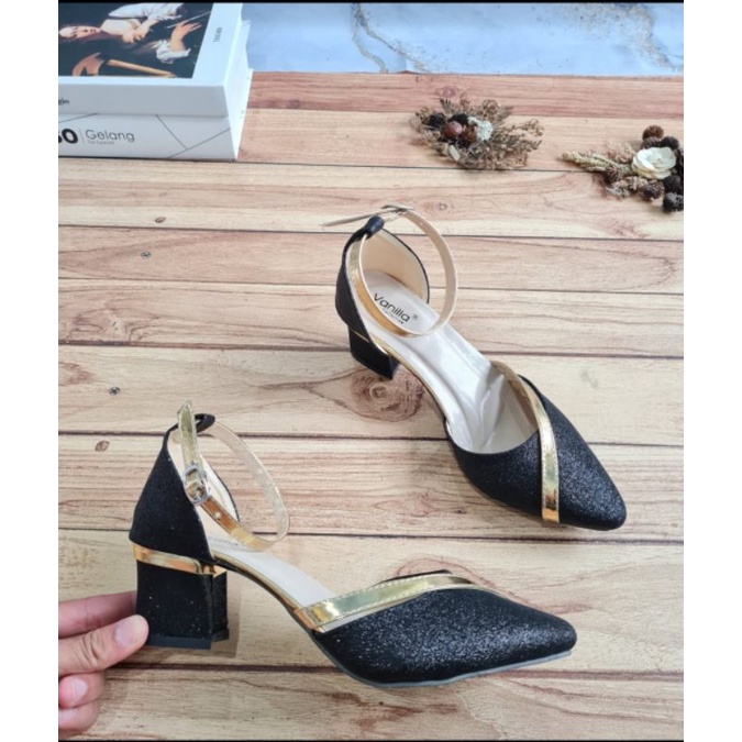 ABBUSHOES  F 14 hak tahu sepatu gliter wanita 5cm