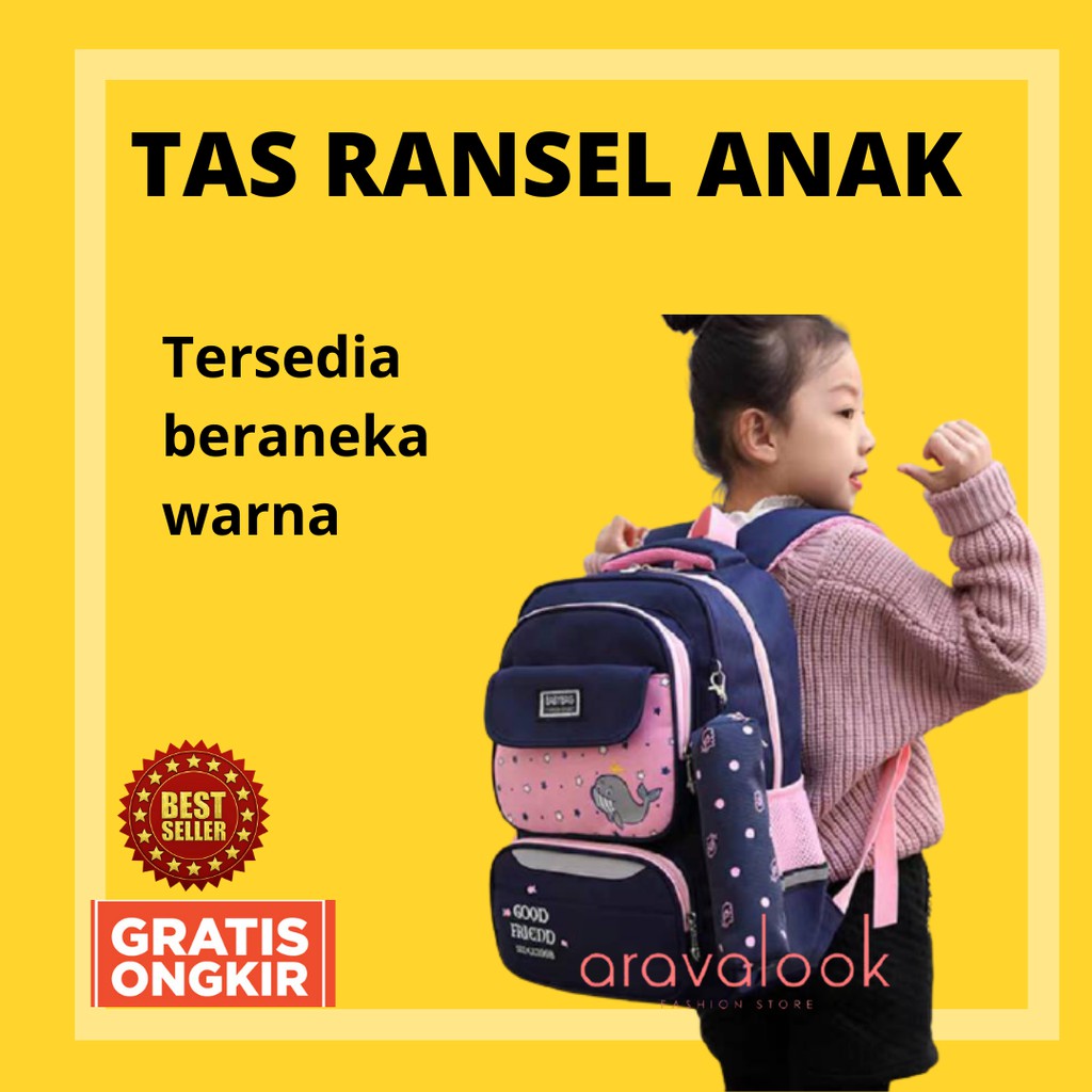 TAS RANSEL GENDONG PUNGGUNG BACKPACK ANAK CEWEK PEREMPUAN LAKI CEPUK TEMPAT BUKU PENSIL PULPEN WARNA