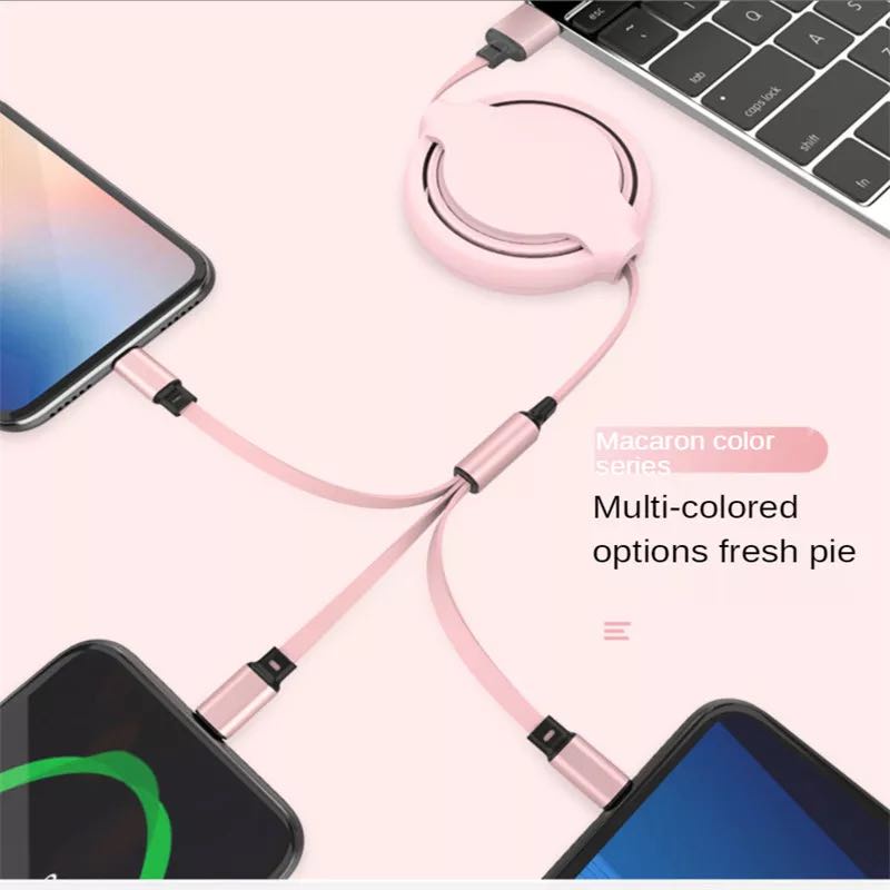 Kabel Data / Charger 3 In 1 Tipe C Retractable 3A Panjang 1.2m Untuk Android