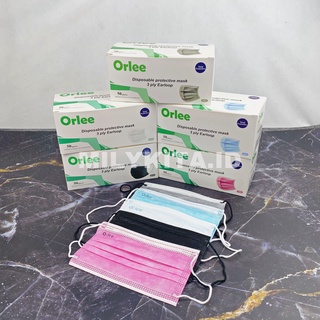 Masker Orlee Earloop Non dan Hijab 3ply Hitam Putih Biru Pink Dewasa isi 50 Original