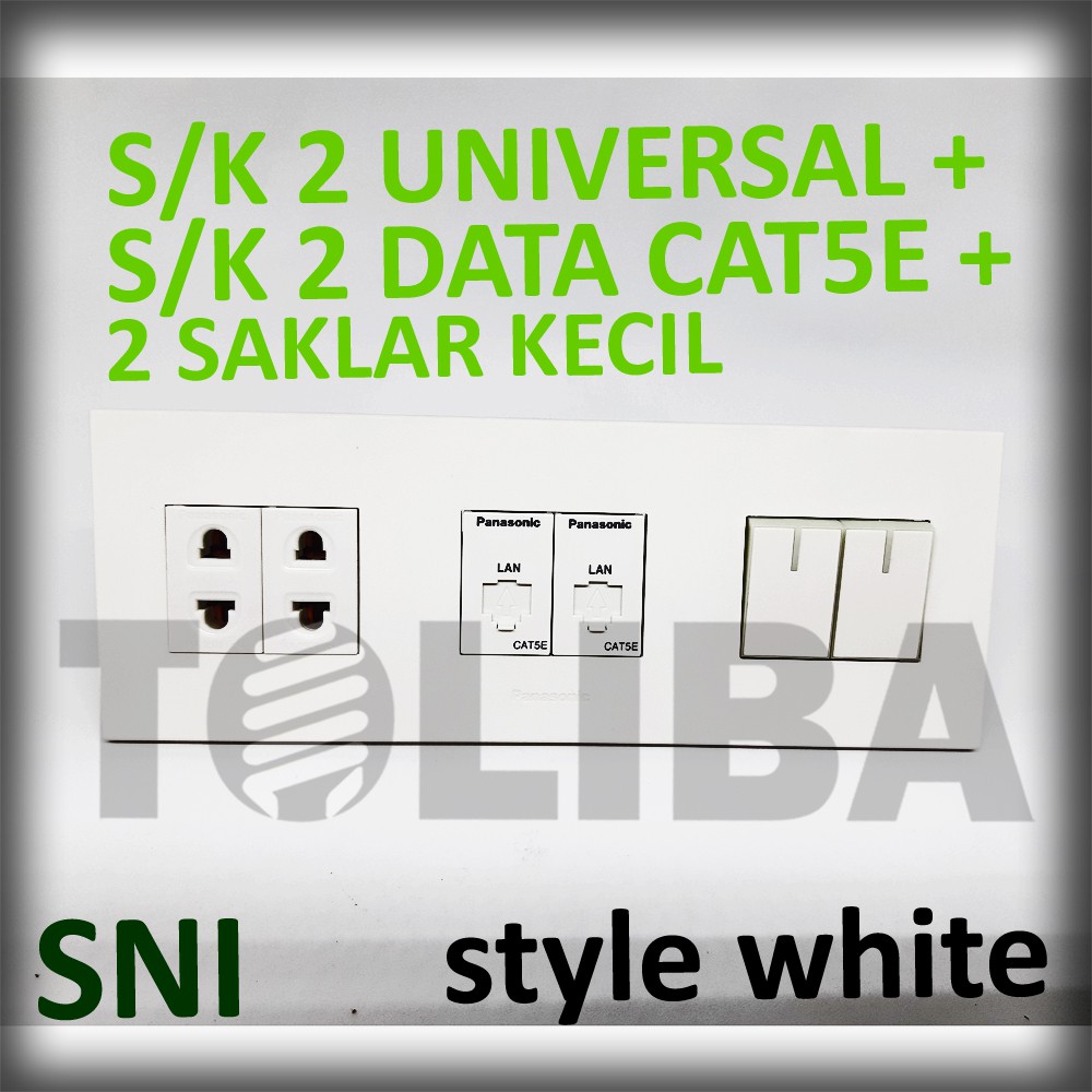 saklar seri + 2 stopkontak universal + 2 s/k data cat5e minimalis style white ib panasonic