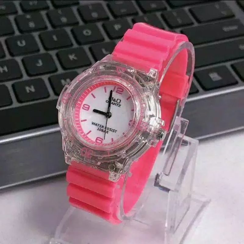 JAM TANGAN WANITA CEWEK QQ JELLY QnQ TRANSPARANT ANALOG MURAH WARNA