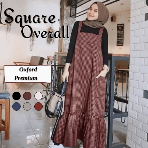 ☞(Mojang) SQUARE OVERALL WANITA BAHAN KATUN OXFORD MOTIF KOTAK KOTAK / Baju Gamis Overall Wanita Ter