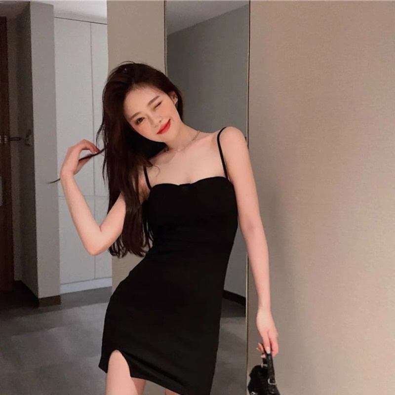 LMB KOREAN SIMPLY SLIT DRESS IN BLACK