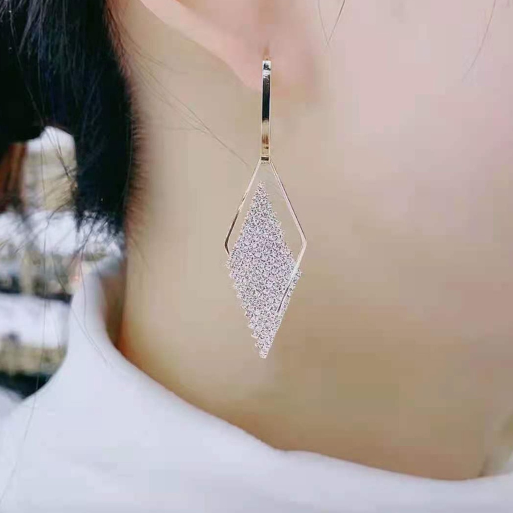 Hu Hu Hu Hu Hu Alat Bantu Pasang Kacamata♡ 1 Pasang Anting Tusuk Gantung Wanita Bentuk Belah Ketupat Hias Berlian Imitasi Berkilau Tahan Koruption Untuk Prom