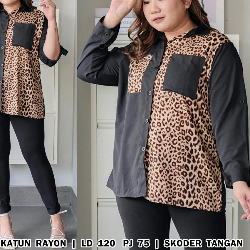 ☪ Baju Kemeja Wanita A883 Cewek LD 130cm Katun Jumbo BIG SIZE Kerja kantor ibu hamil menyusui XXL XX