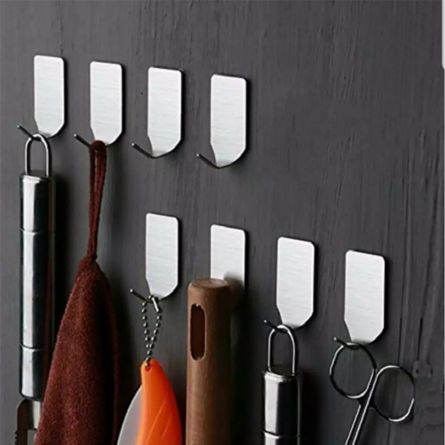 Gantungan Tempel Dinding  6 PCS Besi Pengait Holder Tempel Serbaguna Stainless Adhesive