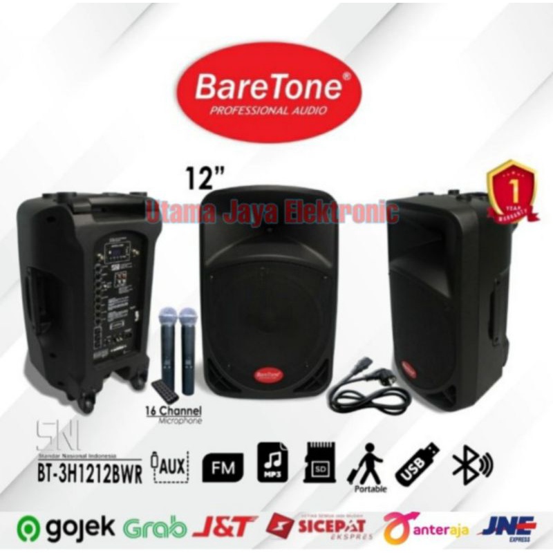 Speaker Portable Baretone BT-3H1212BWR 12 Inch Bluetooth Wireless 12BWR Original