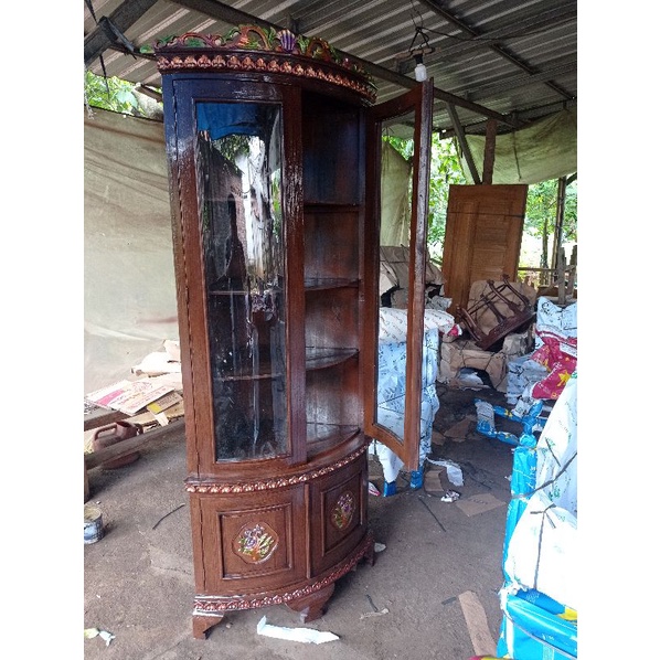 lemari hias pojok bufet pojok kayu jati
