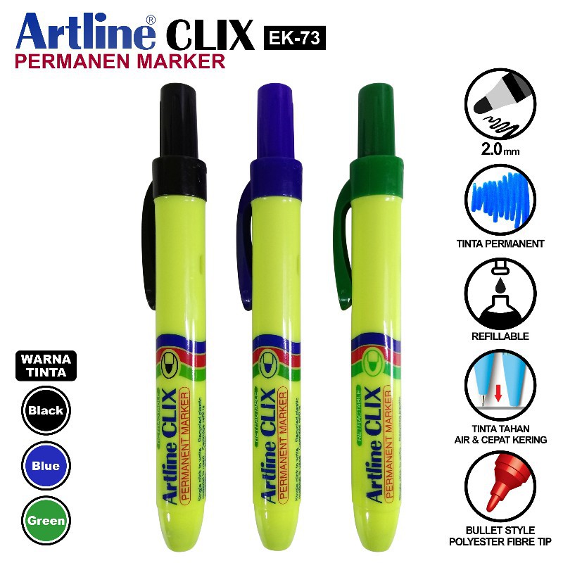 

[PCS] SPIDOL PERMANEN ARTLINE CLIX EK-73 CETEKAN HITAM / BIRU / HIJAU / MERAH*