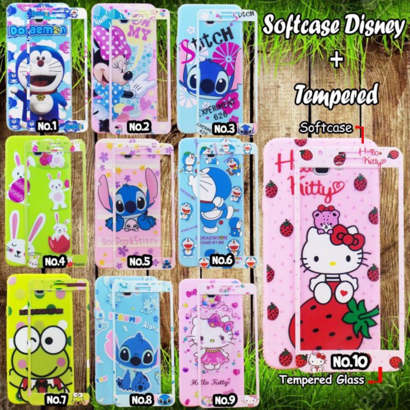 CASE JELLY CHARACTER+ TemperedFor HP Samsung A30 A50 A50S A6 A6+ A7 2018 J4 J6 J3Pro M20 Pocophone F1 Xiaomi Redmi 5 Oppo A83 F11Pro Vivo V7+ V11Pro Y65 Y83 NEX #Casemurah