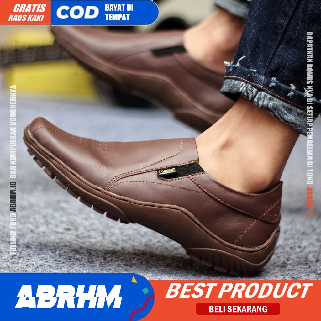 ABRHM DILBA Sepatu Slip On Pria Sepatu Pria Casual Kulit Asli Sepatu Kasual Pria Pantofel Kerja Kuliah Semi formal Original Kekinian Murah Terlaris