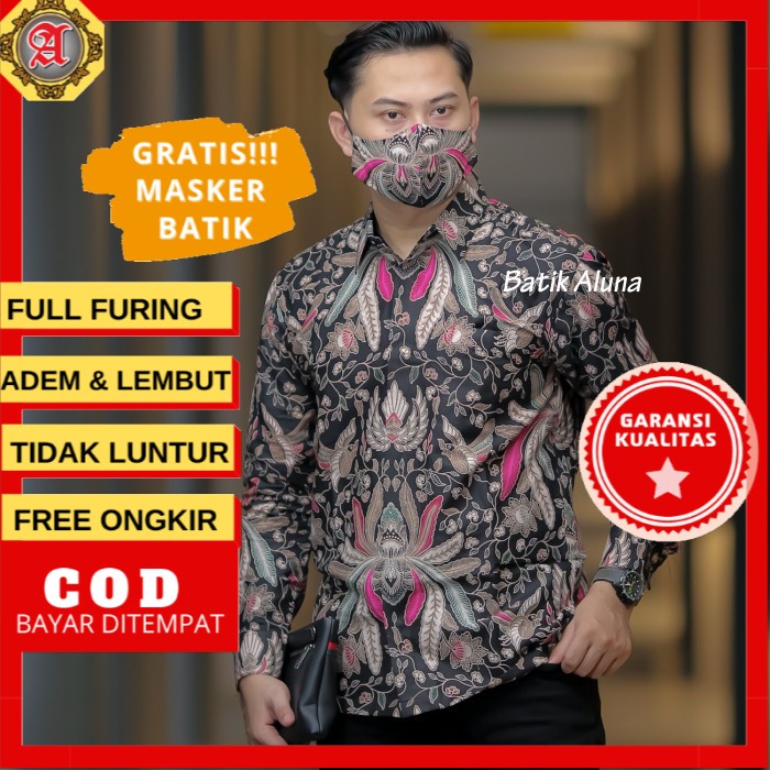 Batik Cowok Slimfit Sutra Modern Premium Prabuseno Solo Pekalongan Lengan Panjang Pendek Abb 014