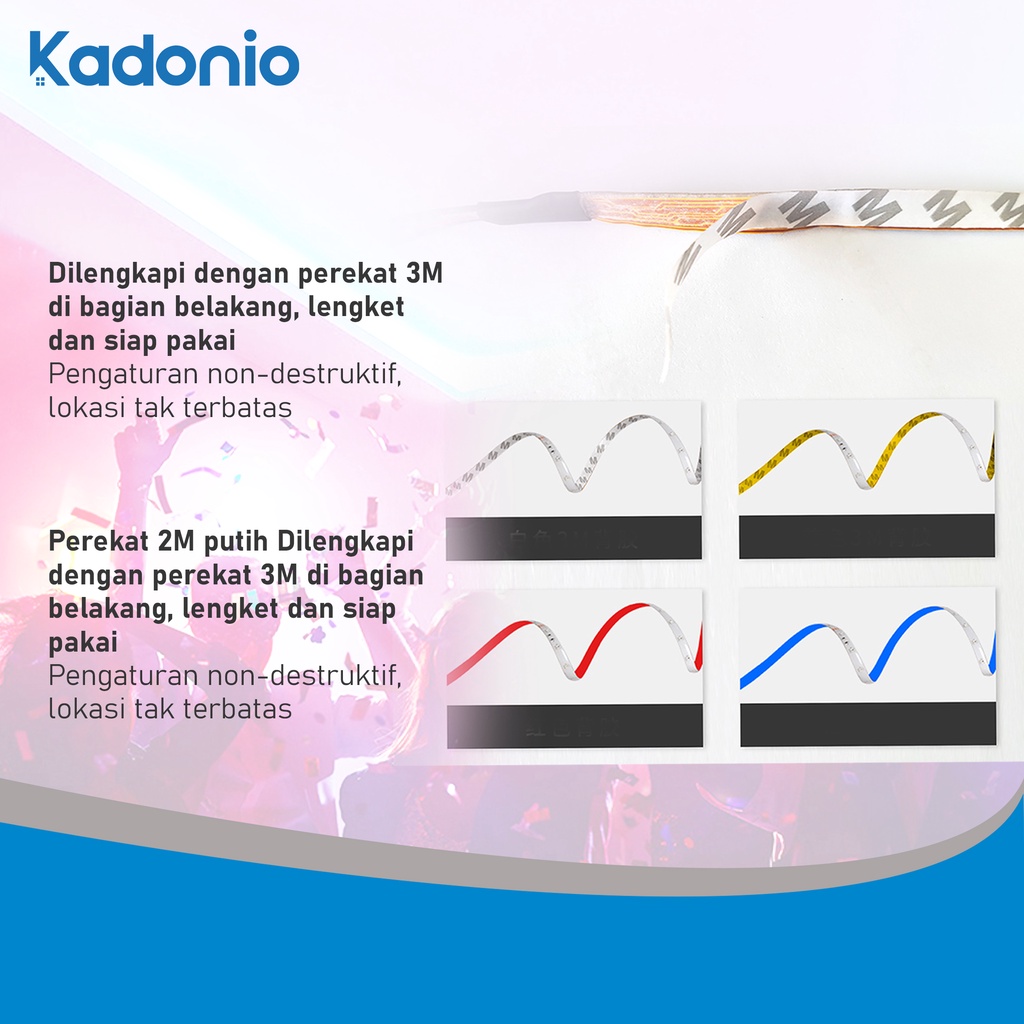 Kadonio Lampu Led Strip RGB Warna Warni waterproof IP65 2835/5050 Komplit Set Adaptor kontrol