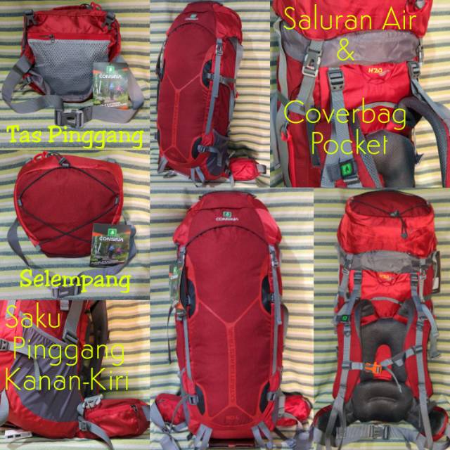 Carrier Tas Gunung Keril Consina Extraterrestrial 60L Up 10L Merah Ori Bin Asli
