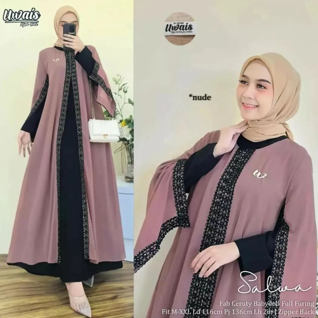 Salwa Dress / Nisa Arabian Abaya  / Dress Wanita Matt Ceruty Babydoll / Gamis Muslim Aksen Renda / M