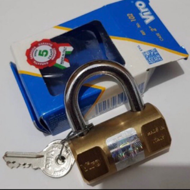 Gembok VIRO Balok 50mm Asli 102 / Kunci Gantung Bulat Kuningan 50 mm / Brass Rectangle Padlock Italy