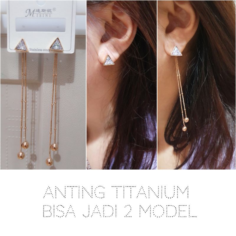 Anting Titanium Asli Rosegold Bisa Jadi 2model Branded Import Stainless steel tidak luntur T-009