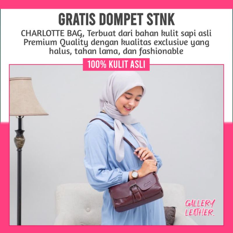 Tas Selempang Bahu Wanita Kulit Sapi Asli Branded Terbaru Alona Charlotte Model Tas Selempang Wanita