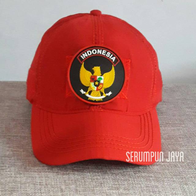 TOPI GARUDA - TOPI GARUDA BULAT VELCRO MERAH + PATCH