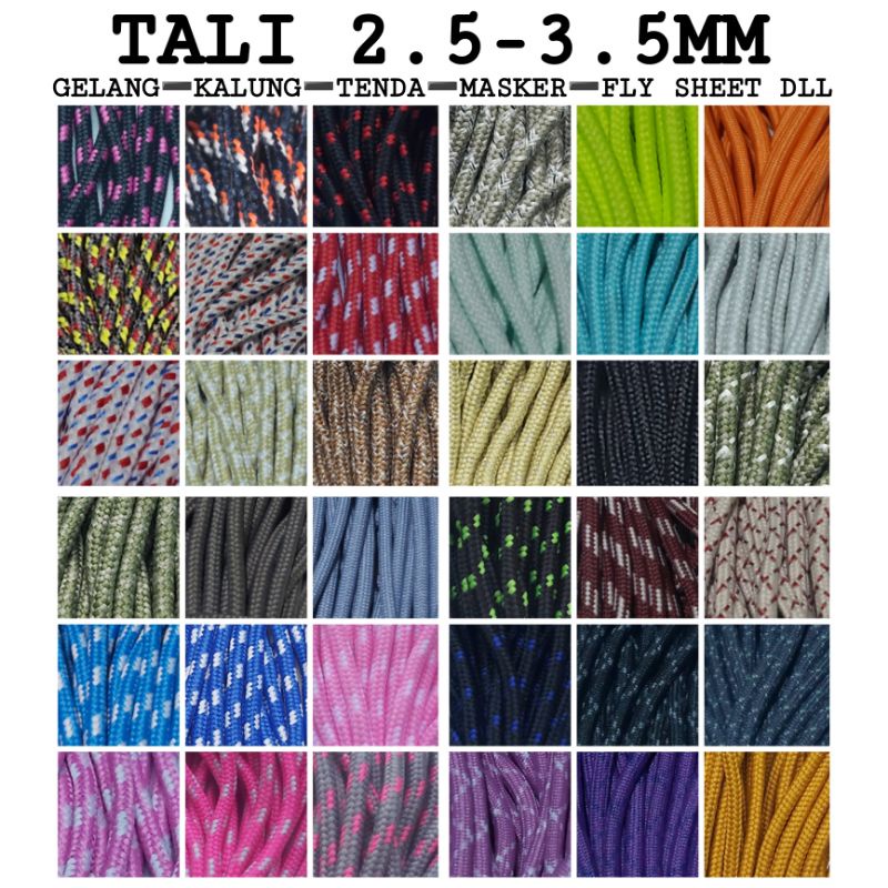 Tali Prusik 2.5mm 3mm 3.5mm Tali Paracord Gelang Kalung Tenda Gunung Outdoor Bag Charm Strap Bag