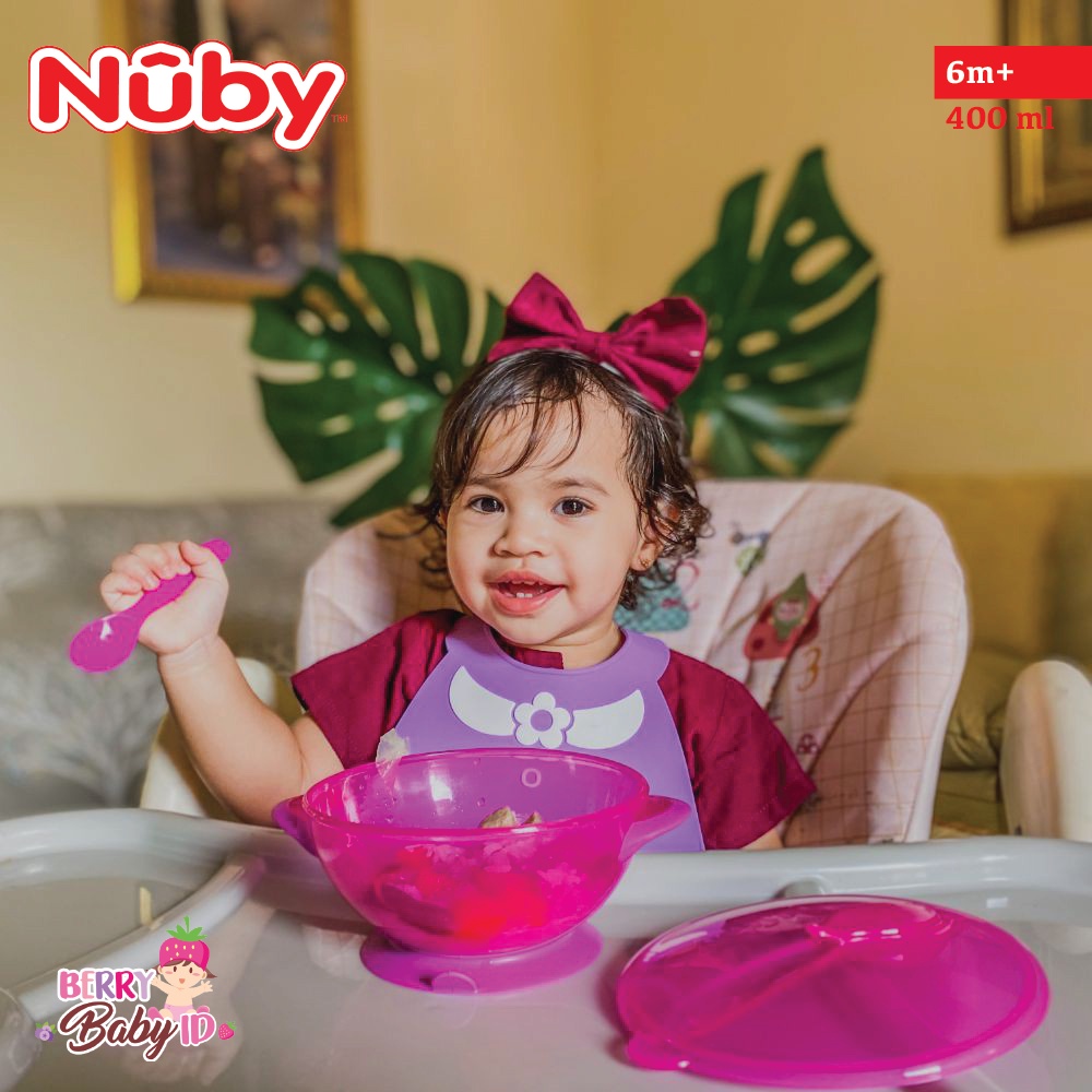 Nuby Easy Go Suction Bowl &amp; Spoon Mangkok Travel Makan Bayi Anak Berry Mart