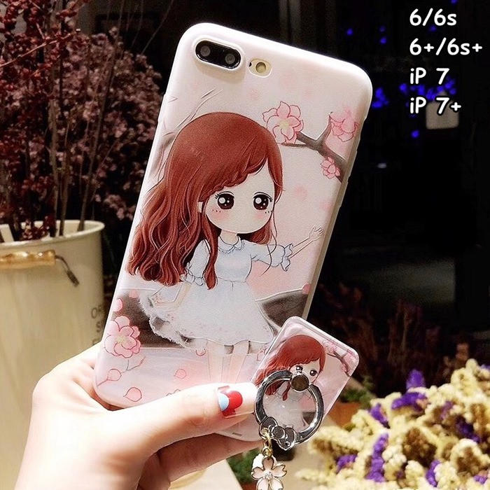 FOR IPHONE 6/6s, 6 plus/6s plus, 7, 7 plus - BEAUTY GIRL WITH STAND RING SOFT CASE CASING