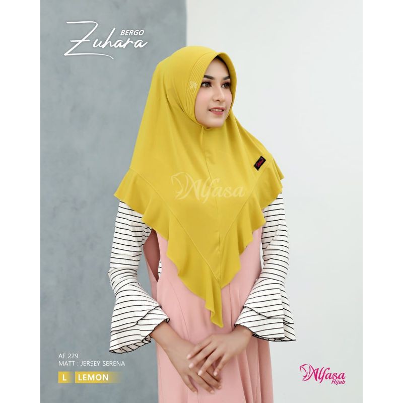 ALFASA HIJAB Bergo Zuhara Size L | Hijab Instant Pet Antem Aksen Rampel di Dada Kerudung Alfasa