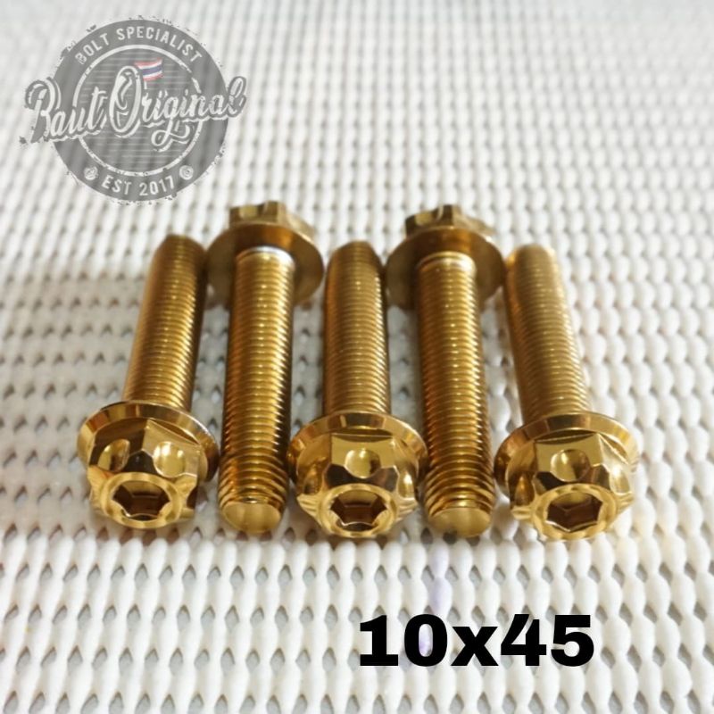 Baut probolt 10x45 gold new model drat 14 panjang 4.5cm Heng thailand