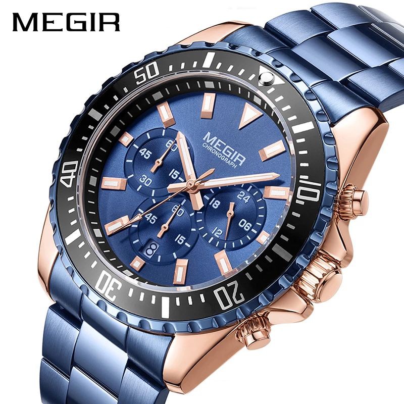 MEGIR 2064 Jam Tangan Pria Analog Chronograph Tali Stainless Luminous WATCHKITE WKOS