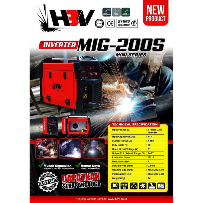 Mesin Las MIG 200S Mini Series HBV ( 3 in 1 )