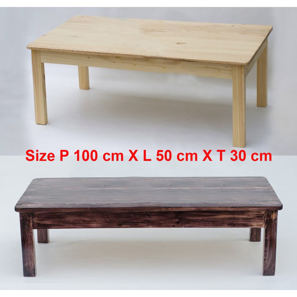 Meja Lesehan Kayu Jati Belanda Ukuran 100 Natural 100x50x30 Minimalis Ala Cafe Shopee Indonesia