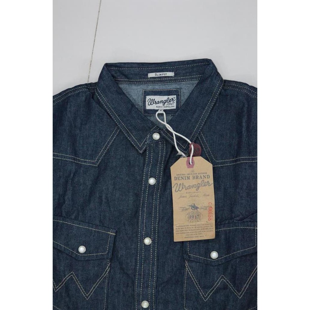 ORIGINAL Wrangler Newwestrn Slim Denim Kemeja Pria - Navy, M