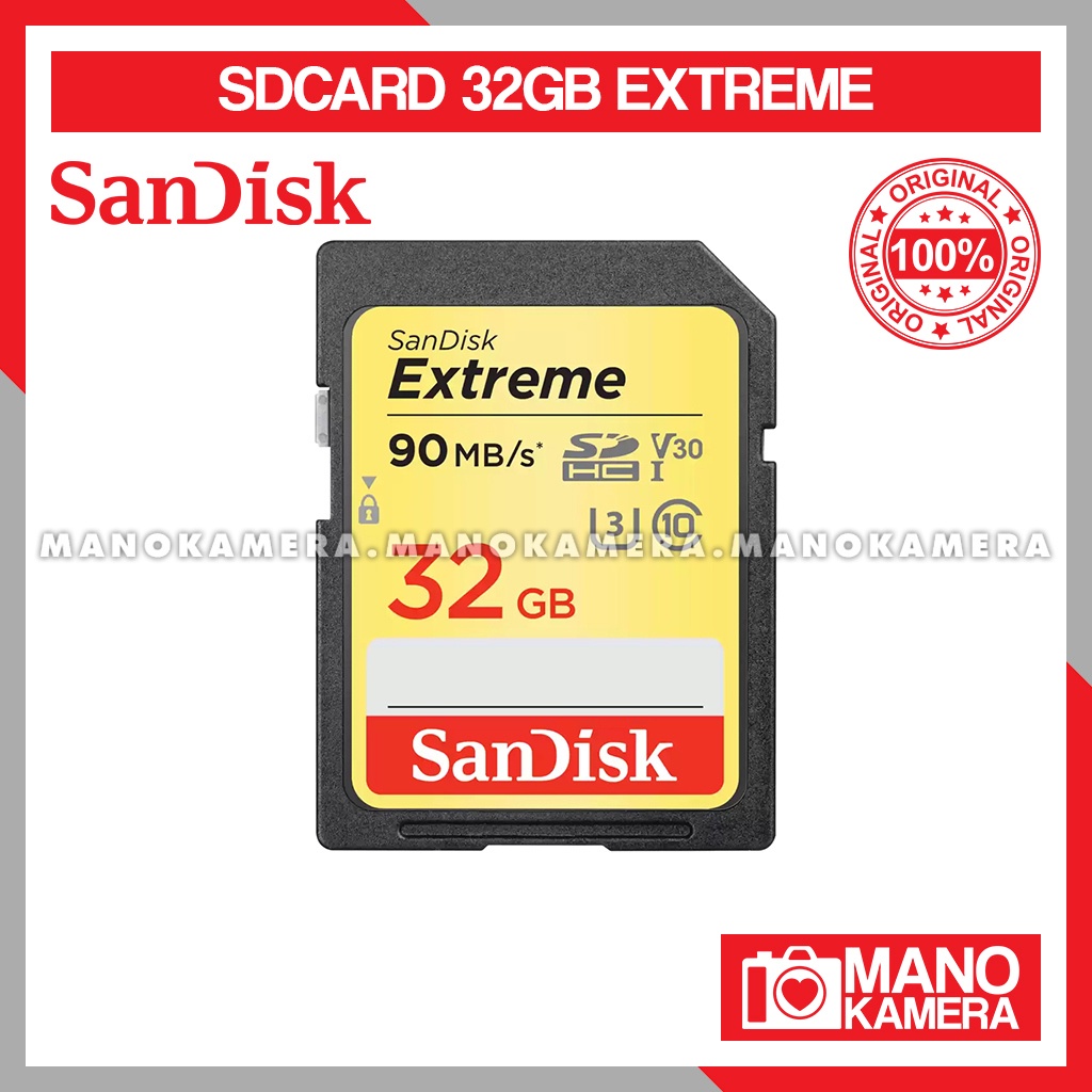 SD Card 32GB Sandisk Extreme V30 U3 C10 UHS-I 90 MBps SDcard