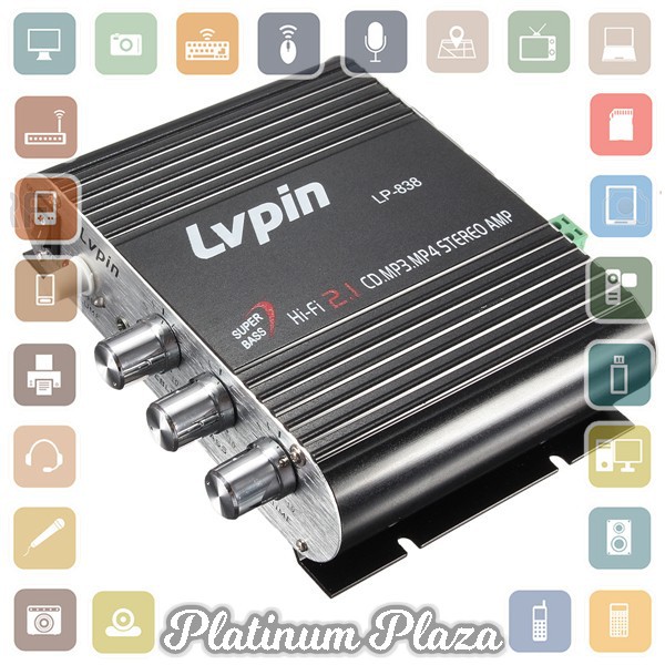 LVPIN Mini HiFi Stereo Amplifier Treble Bass Booster 12V 200W - LP-838 - Black`2QEELH-