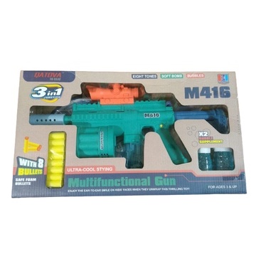 SENAPAN 3 IN 1 DENGAN BUBBLE BLOWER M416 SOFT BULLET ASSAULT RIFLE TEMBAKAN MULTIFUNCTIONAL GUN