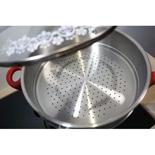 SUPRA Stir Wok 28 cm 5 Pcs Stainless Tutup Kaca Wajan Saringan Spatula