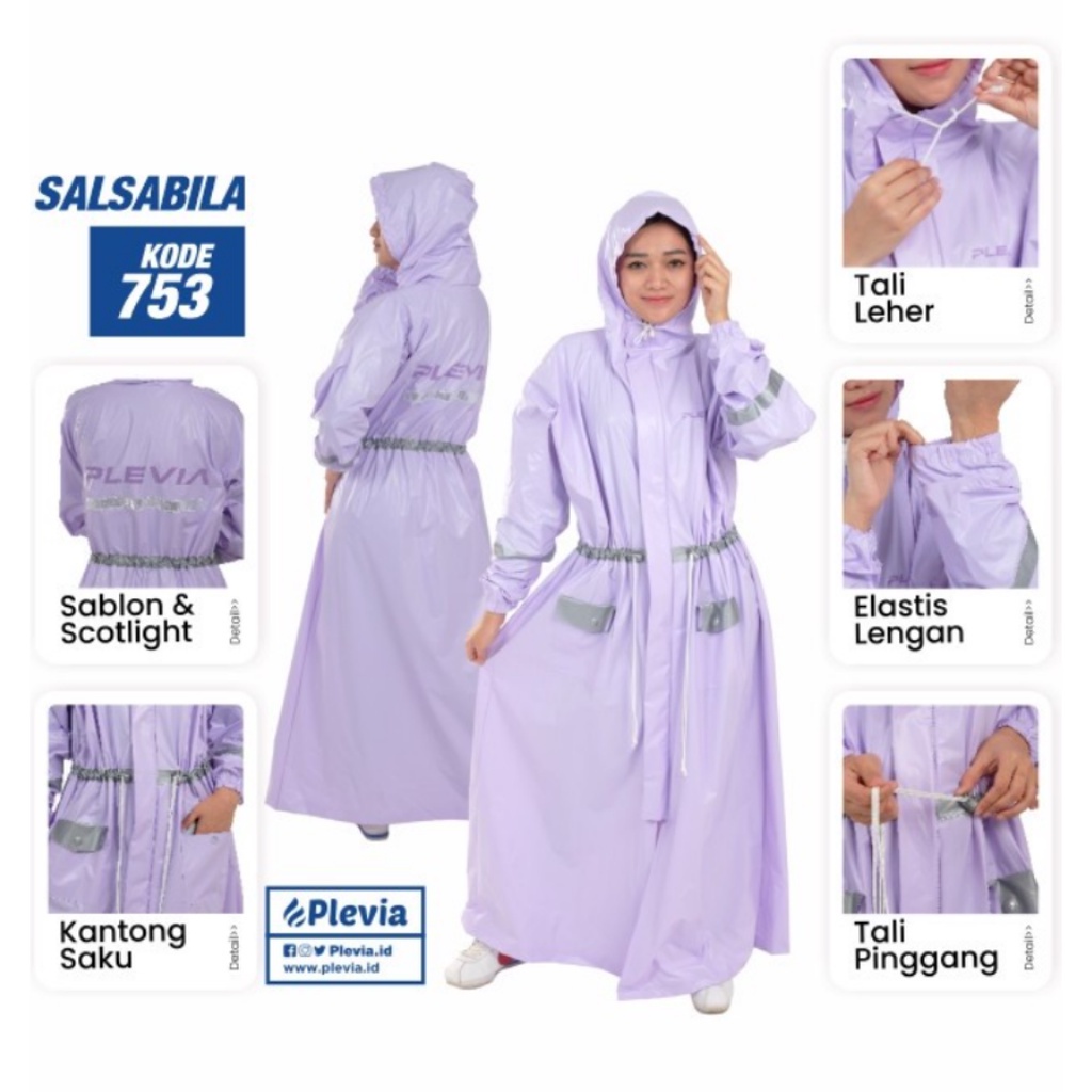 Jas Hujan Wanita Gamis Muslimah/ Jas Hujan Rok Terusan Wanita Premium Salsabila 753