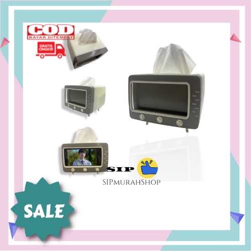 Tempat Tisu + STAND HOLDER HP / Kotak Tempat Tissue Hp Model TV - Desktop TV Tissue Smartphone