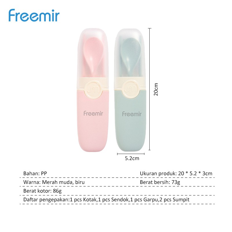 Freemir Alat Makan Set 3 in 1 Portabel Set Isi 3 Pcs Sendok Garpu Sumpit Case Unik-7