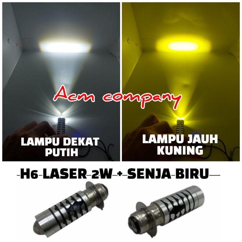 LAMPU DEPAN LED LASER 2WARNA PUTIH KUNING H6 + SENJA BIRU MATIC BEBEK