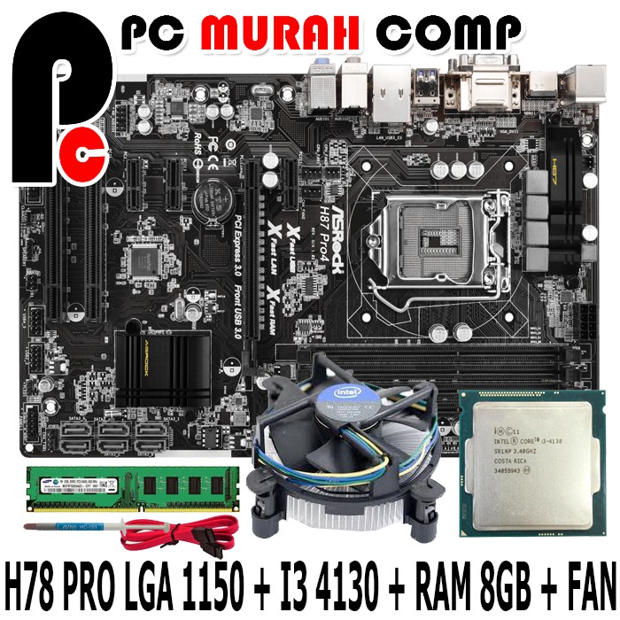 Minboard Motherboard Mobo H87 ATX + I3 4130 + RAM 8GB DAN FAN