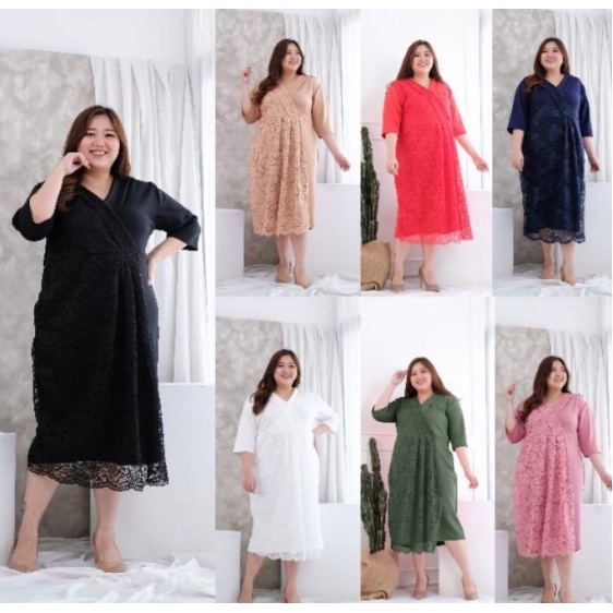 Chelsea Dress Pesta Bigsize Brokat Mix Scuba Premium Dress Pesta Jumbo Db68238