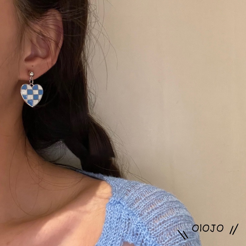 Multicolor Kotak-kotak Cinta Liontin Kalung Anting-Anting In Gaya Desain Niche Rasa Rantai Fashion Aksesoris Untuk Wanita - ol