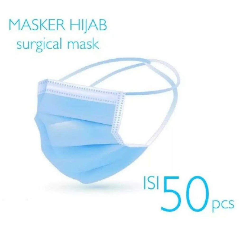 Masker Surgical Hijab / Disposable Face Mask 3 Ply Headloop isi 50 Pcs