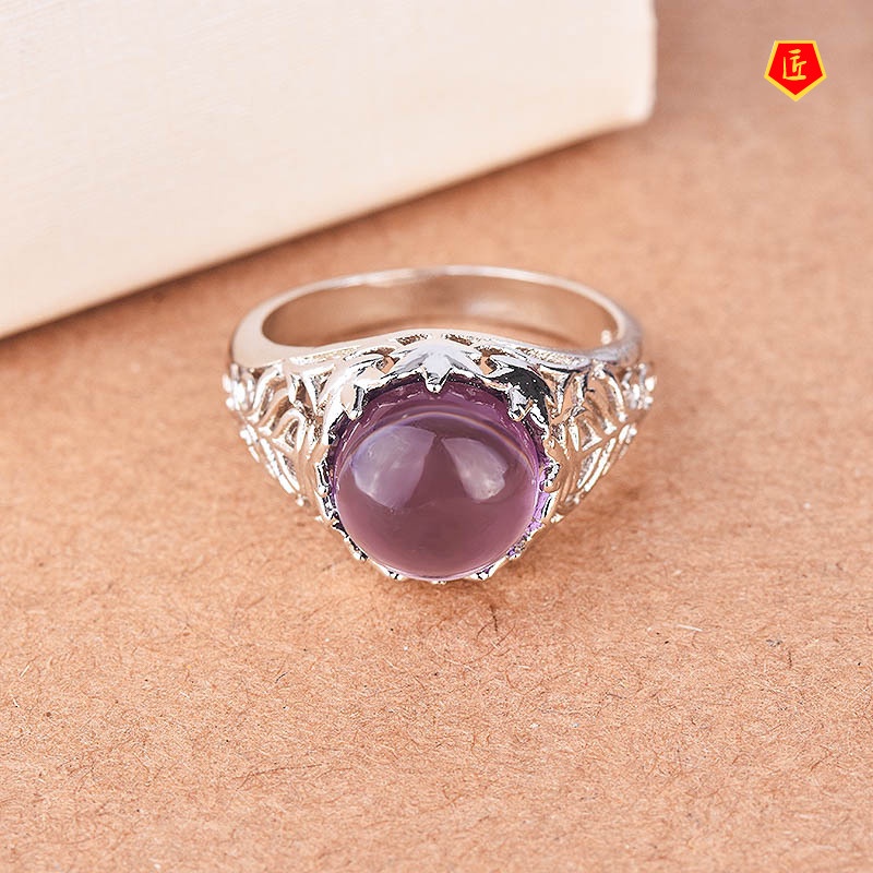 [Ready Stock]Purple Crystal Vintage Ring 925 Silver Fashion Elegant