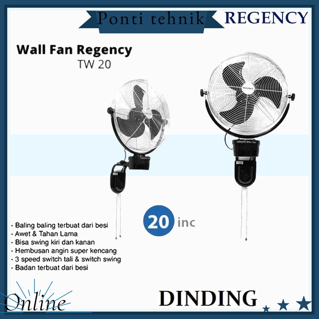 KIPAS ANGIN TORNADO REGENCY WALL FAN 20"inch