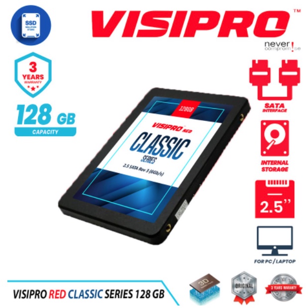 SSD Visipro Red Classic Series 128GB - SATA - 2.5'' - Garansi 3 Tahun