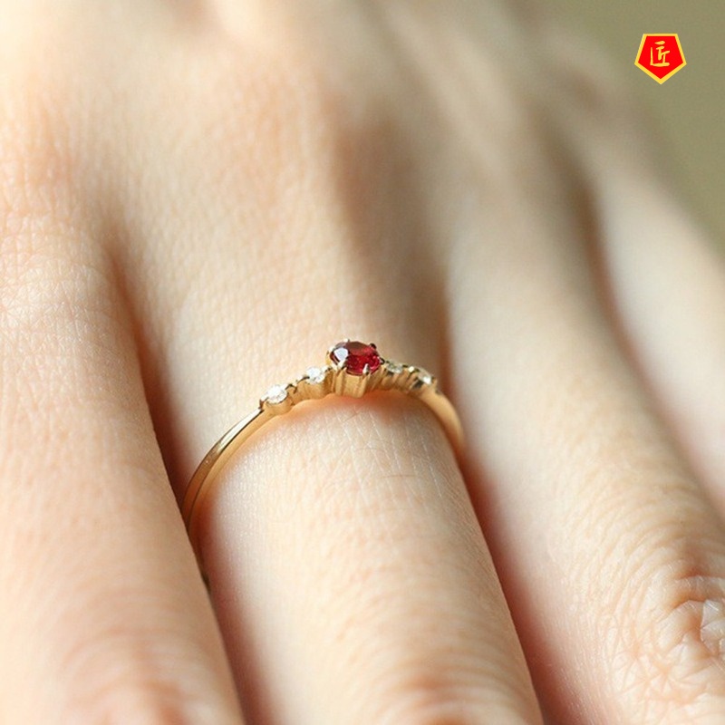 [Ready Stock]Ruby 18K Gold Ring Female Fashion Temperament