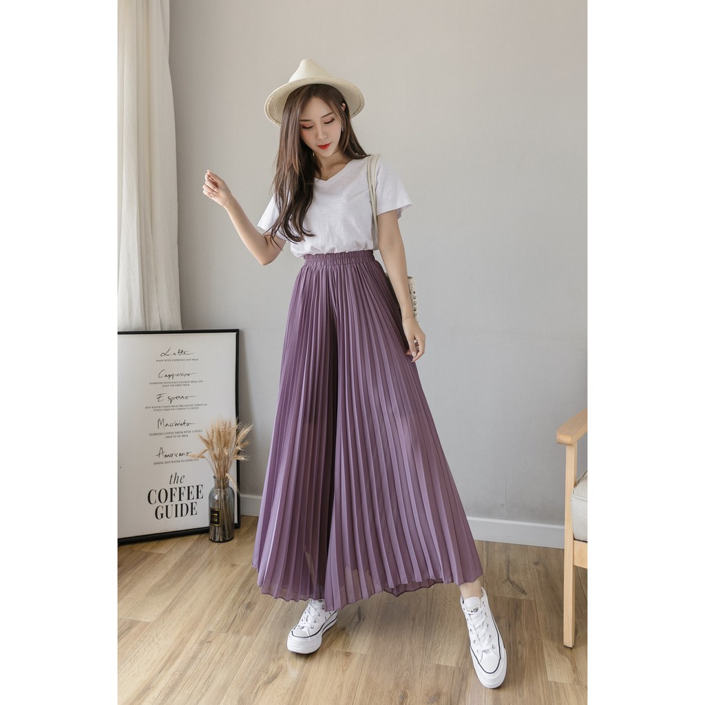 【Blossom】korean  Plain Pleated Wide Leg Pants 7258